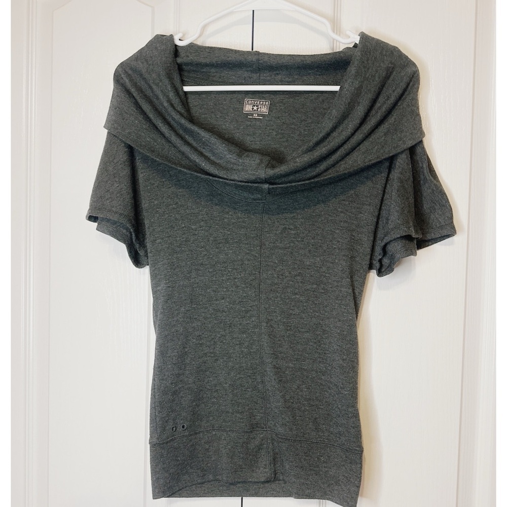 Converse One Star Cowl Neck Short Sleeve Pullover Top Gray Size XS